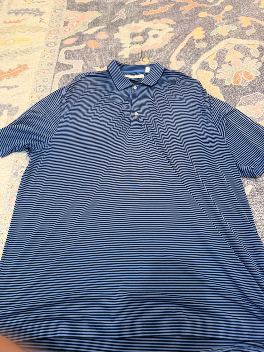 Men's Blue Striped Polo Shirt - Lightweight Performance Tee